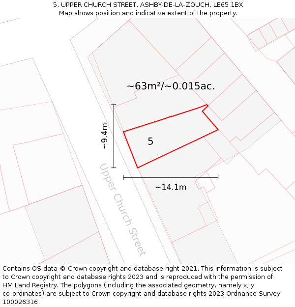 5, UPPER CHURCH STREET, ASHBY-DE-LA-ZOUCH, LE65 1BX: Plot and title map