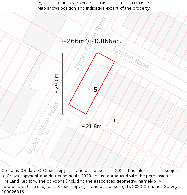 5, UPPER CLIFTON ROAD, SUTTON COLDFIELD, B73 6BP: Plot and title map