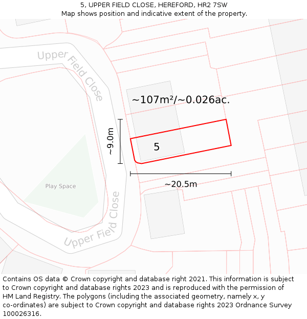 5, UPPER FIELD CLOSE, HEREFORD, HR2 7SW: Plot and title map
