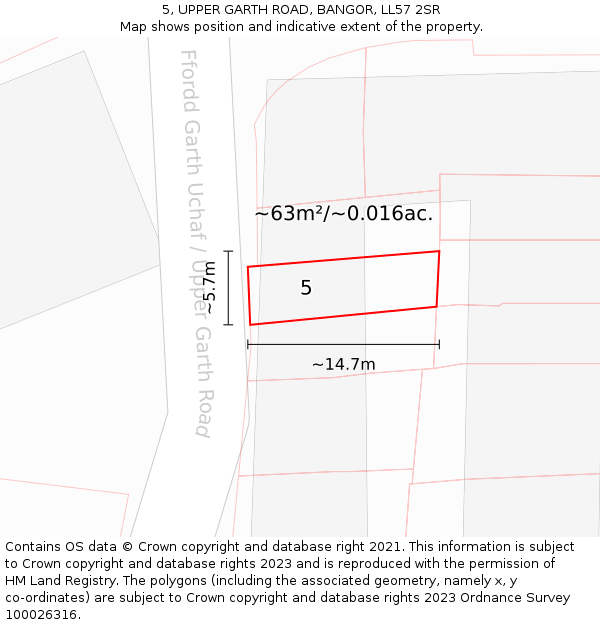 5, UPPER GARTH ROAD, BANGOR, LL57 2SR: Plot and title map