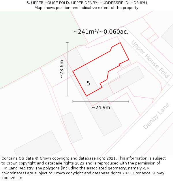 5, UPPER HOUSE FOLD, UPPER DENBY, HUDDERSFIELD, HD8 8YU: Plot and title map