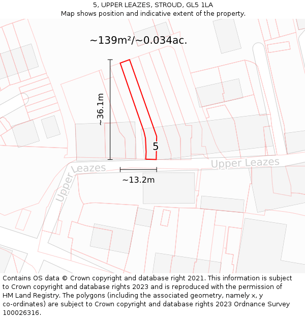 5, UPPER LEAZES, STROUD, GL5 1LA: Plot and title map