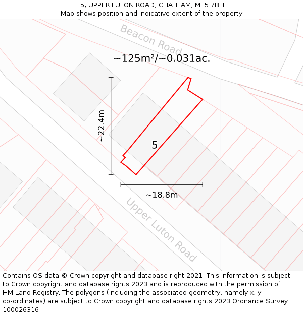 5, UPPER LUTON ROAD, CHATHAM, ME5 7BH: Plot and title map