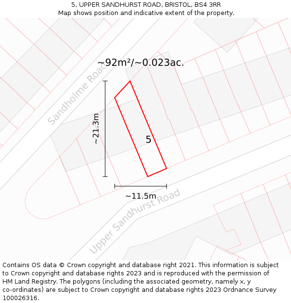 5, UPPER SANDHURST ROAD, BRISTOL, BS4 3RR: Plot and title map