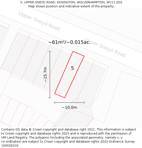 5, UPPER SNEYD ROAD, ESSINGTON, WOLVERHAMPTON, WV11 2DS: Plot and title map