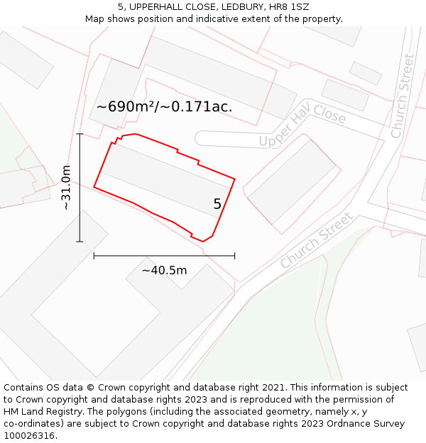 5, UPPERHALL CLOSE, LEDBURY, HR8 1SZ: Plot and title map