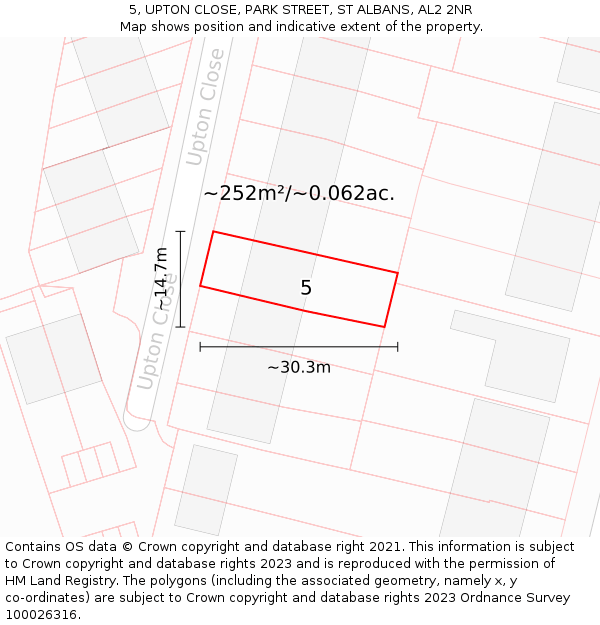 5, UPTON CLOSE, PARK STREET, ST ALBANS, AL2 2NR: Plot and title map