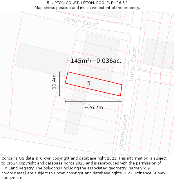 5, UPTON COURT, UPTON, POOLE, BH16 5JF: Plot and title map