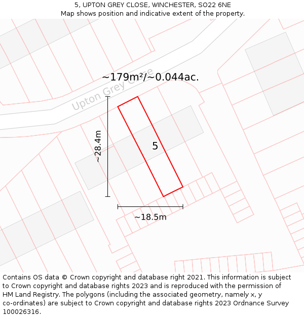 5, UPTON GREY CLOSE, WINCHESTER, SO22 6NE: Plot and title map