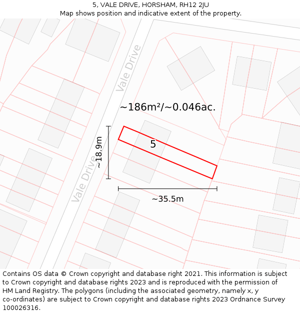 5, VALE DRIVE, HORSHAM, RH12 2JU: Plot and title map