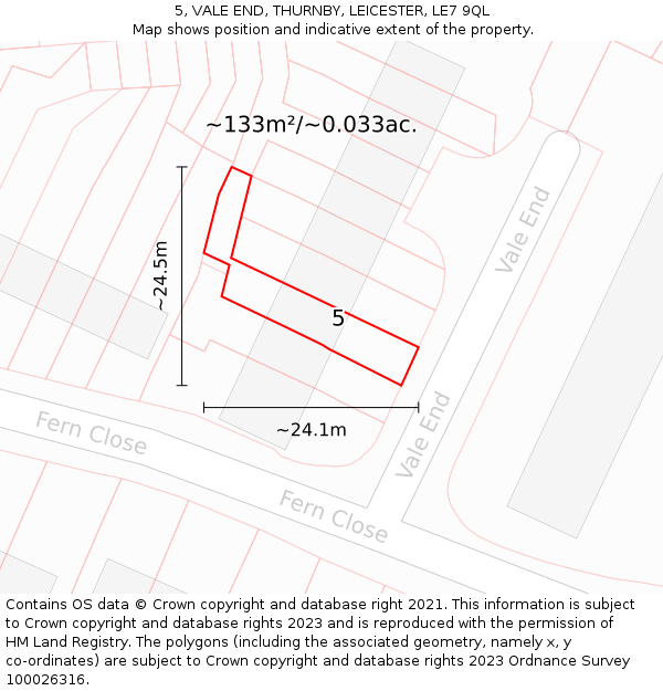 5, VALE END, THURNBY, LEICESTER, LE7 9QL: Plot and title map