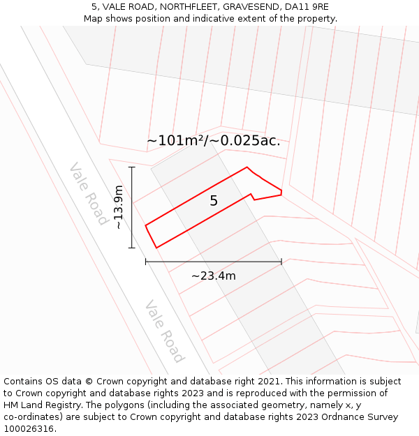 5, VALE ROAD, NORTHFLEET, GRAVESEND, DA11 9RE: Plot and title map