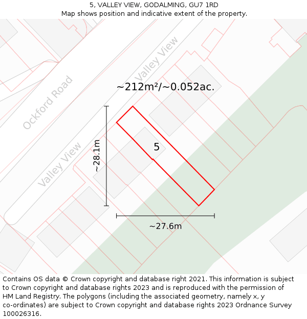 5, VALLEY VIEW, GODALMING, GU7 1RD: Plot and title map