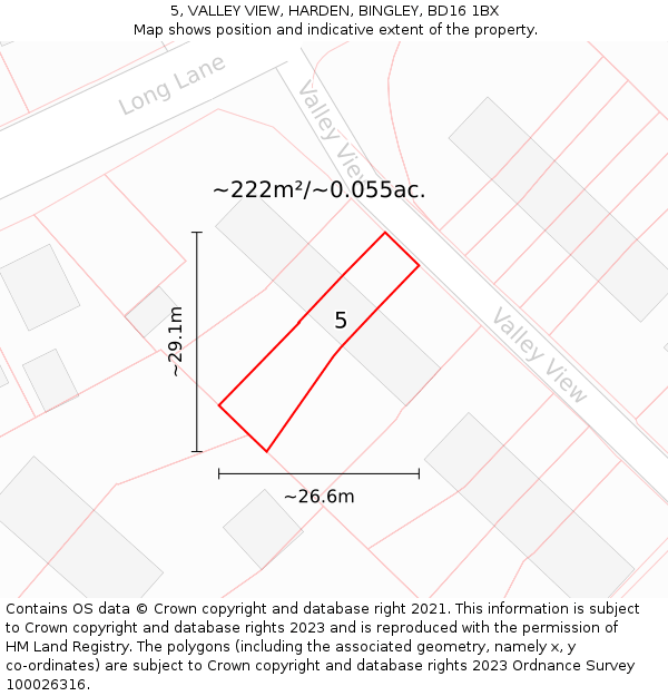 5, VALLEY VIEW, HARDEN, BINGLEY, BD16 1BX: Plot and title map