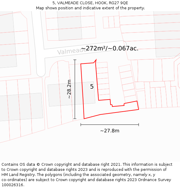 5, VALMEADE CLOSE, HOOK, RG27 9QE: Plot and title map