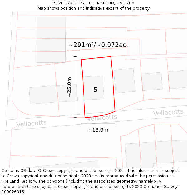 5, VELLACOTTS, CHELMSFORD, CM1 7EA: Plot and title map