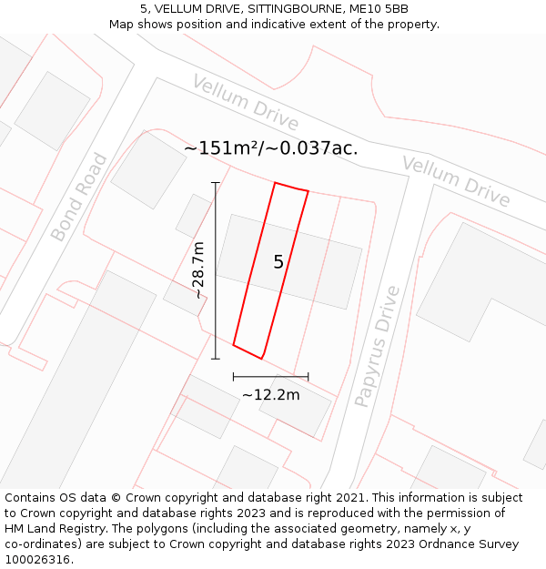 5, VELLUM DRIVE, SITTINGBOURNE, ME10 5BB: Plot and title map