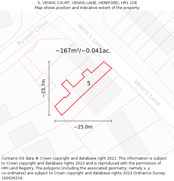 5, VENNS COURT, VENNS LANE, HEREFORD, HR1 1DE: Plot and title map