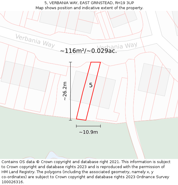 5, VERBANIA WAY, EAST GRINSTEAD, RH19 3UP: Plot and title map
