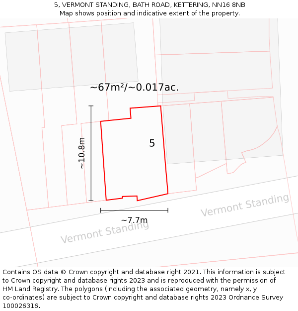 5, VERMONT STANDING, BATH ROAD, KETTERING, NN16 8NB: Plot and title map