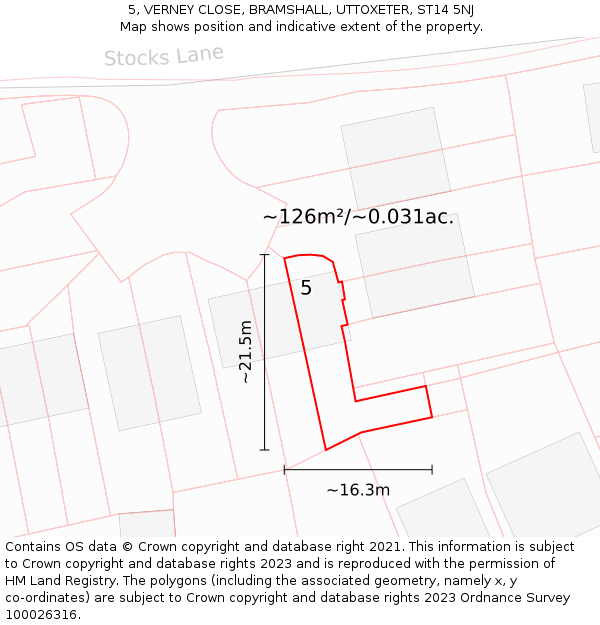 5, VERNEY CLOSE, BRAMSHALL, UTTOXETER, ST14 5NJ: Plot and title map