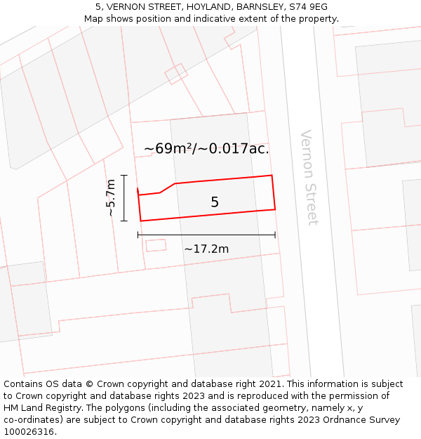 5, VERNON STREET, HOYLAND, BARNSLEY, S74 9EG: Plot and title map