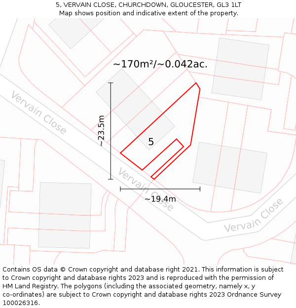 5, VERVAIN CLOSE, CHURCHDOWN, GLOUCESTER, GL3 1LT: Plot and title map