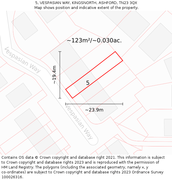 5, VESPASIAN WAY, KINGSNORTH, ASHFORD, TN23 3QX: Plot and title map