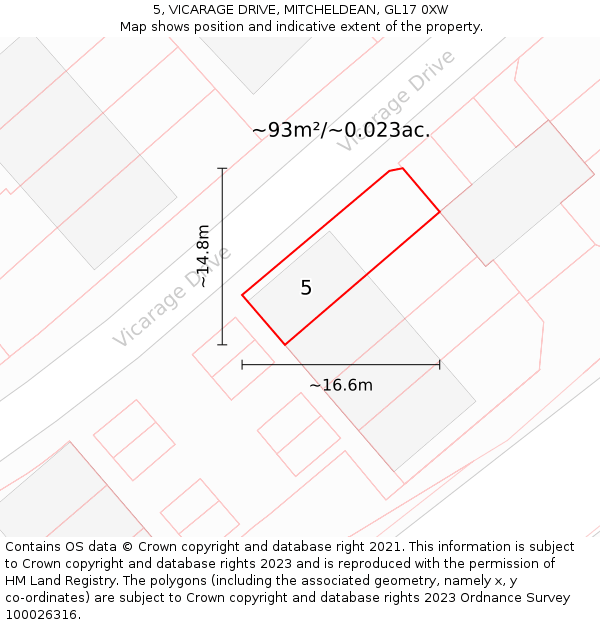5, VICARAGE DRIVE, MITCHELDEAN, GL17 0XW: Plot and title map