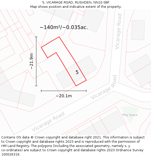 5, VICARAGE ROAD, RUSHDEN, NN10 0BF: Plot and title map