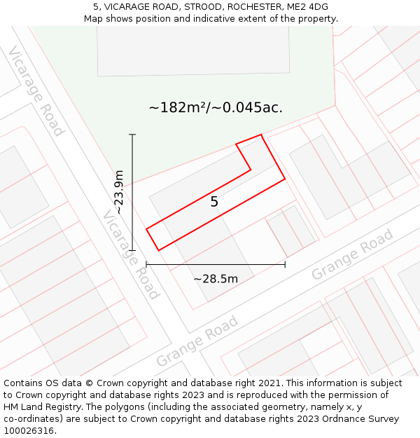 5, VICARAGE ROAD, STROOD, ROCHESTER, ME2 4DG: Plot and title map