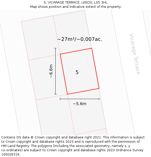 5, VICARAGE TERRACE, LEEDS, LS5 3HL: Plot and title map