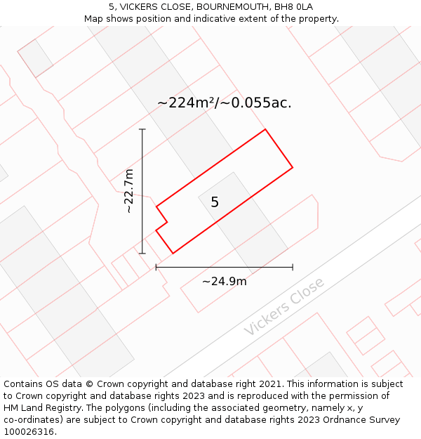 5, VICKERS CLOSE, BOURNEMOUTH, BH8 0LA: Plot and title map