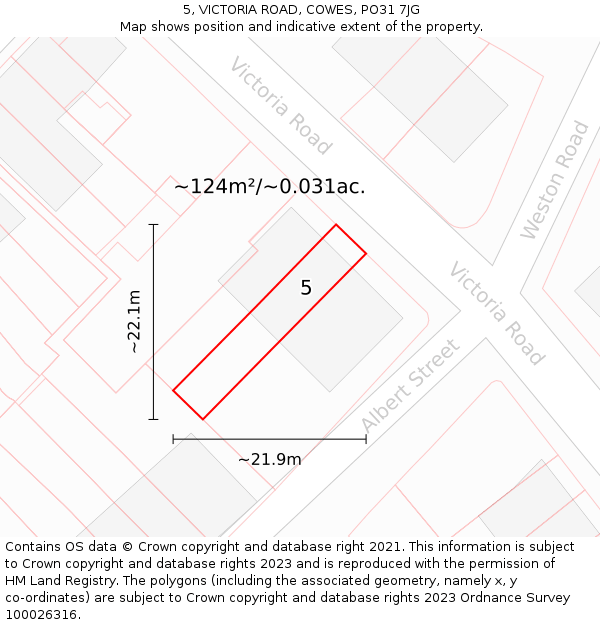 5, VICTORIA ROAD, COWES, PO31 7JG: Plot and title map