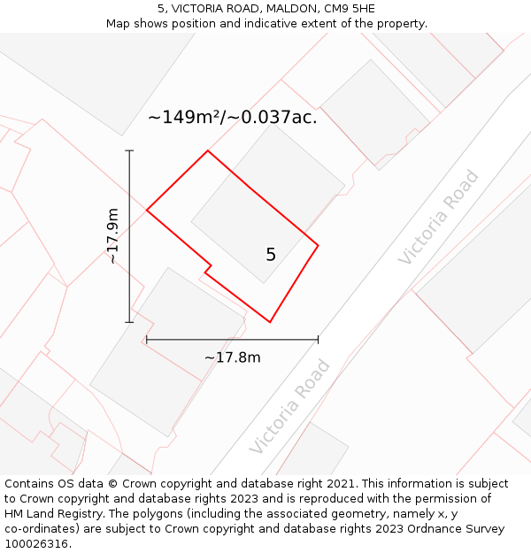 5, VICTORIA ROAD, MALDON, CM9 5HE: Plot and title map