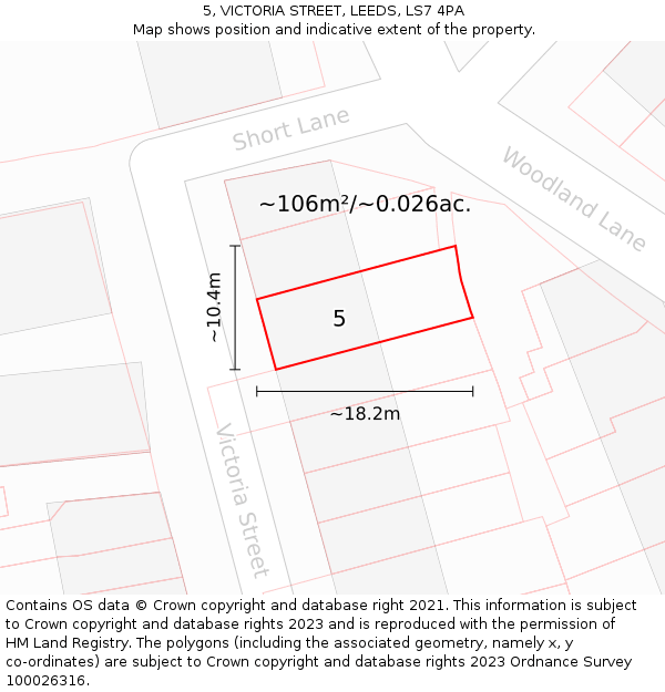 5, VICTORIA STREET, LEEDS, LS7 4PA: Plot and title map