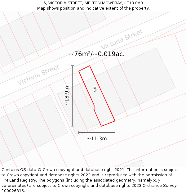 5, VICTORIA STREET, MELTON MOWBRAY, LE13 0AR: Plot and title map