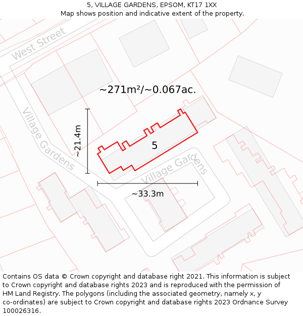 5, VILLAGE GARDENS, EPSOM, KT17 1XX: Plot and title map