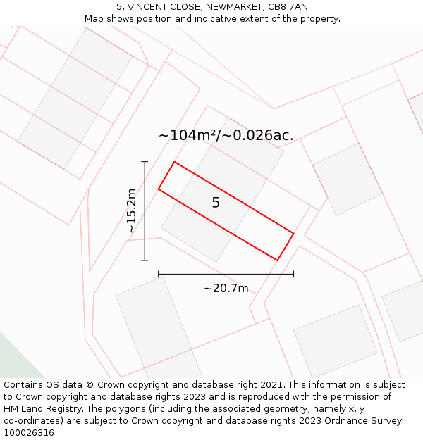 5, VINCENT CLOSE, NEWMARKET, CB8 7AN: Plot and title map