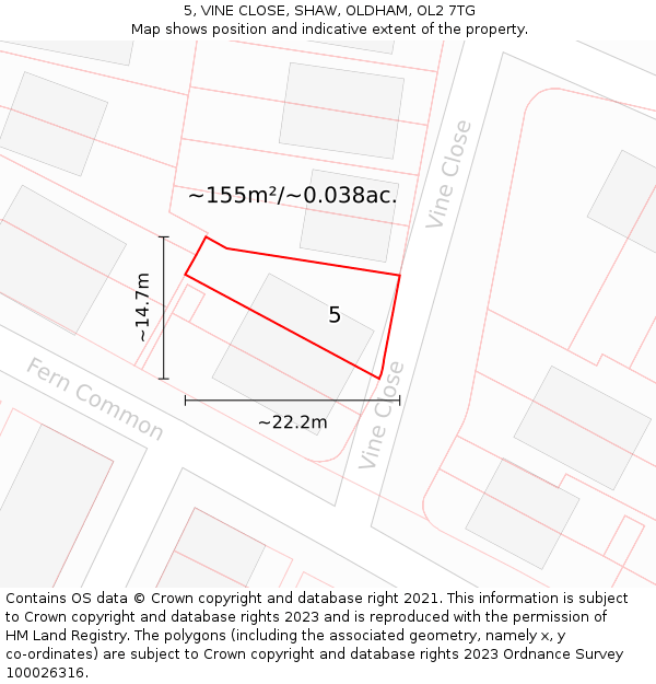 5, VINE CLOSE, SHAW, OLDHAM, OL2 7TG: Plot and title map