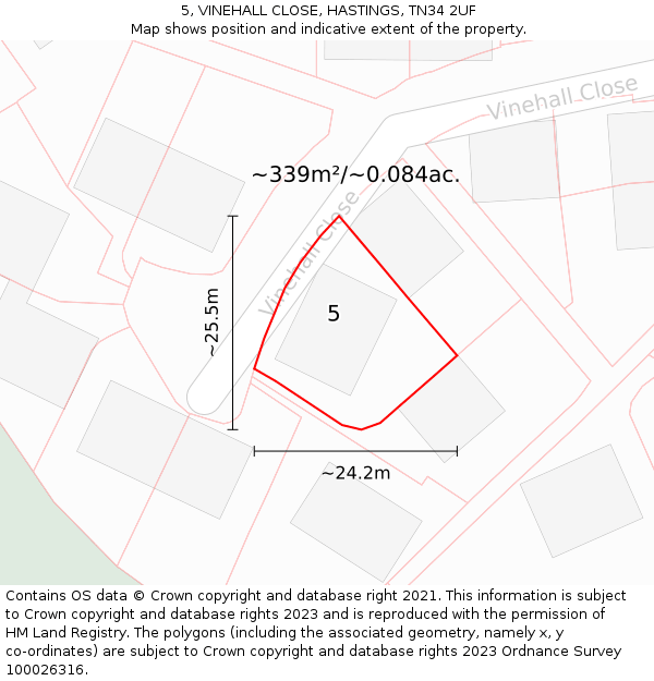 5, VINEHALL CLOSE, HASTINGS, TN34 2UF: Plot and title map