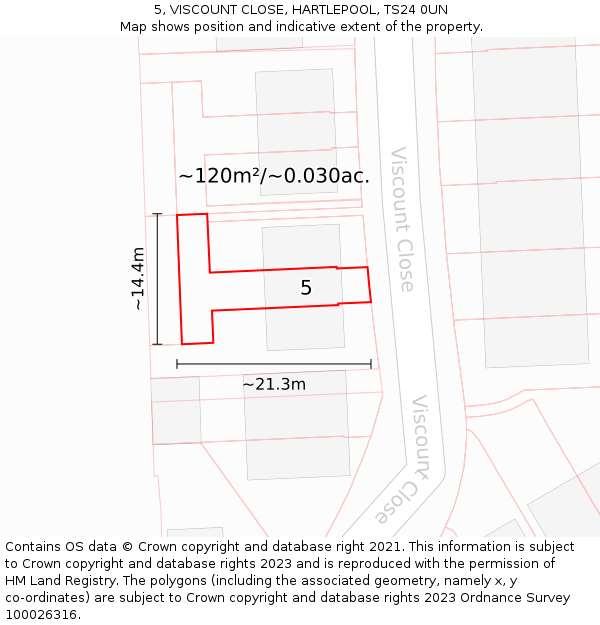 5, VISCOUNT CLOSE, HARTLEPOOL, TS24 0UN: Plot and title map