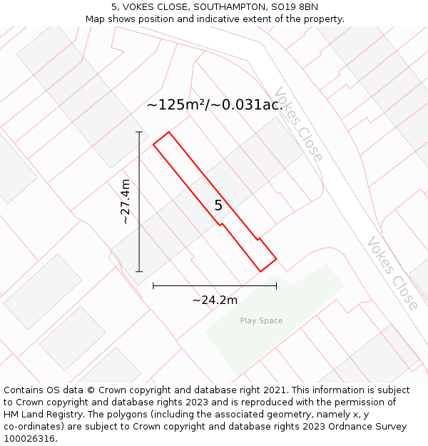 5, VOKES CLOSE, SOUTHAMPTON, SO19 8BN: Plot and title map