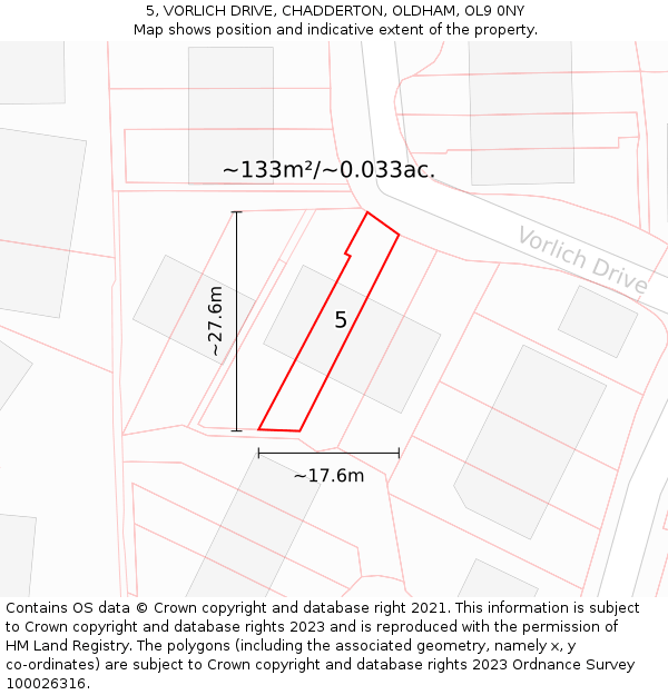 5, VORLICH DRIVE, CHADDERTON, OLDHAM, OL9 0NY: Plot and title map