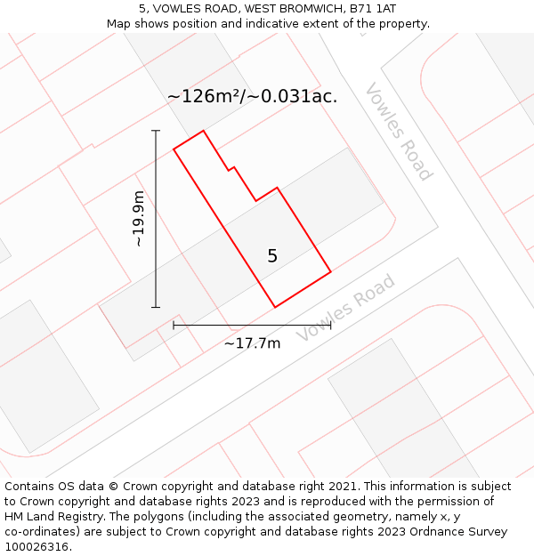 5, VOWLES ROAD, WEST BROMWICH, B71 1AT: Plot and title map