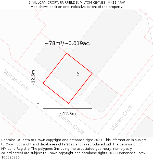 5, VULCAN CROFT, FAIRFIELDS, MILTON KEYNES, MK11 4AW: Plot and title map