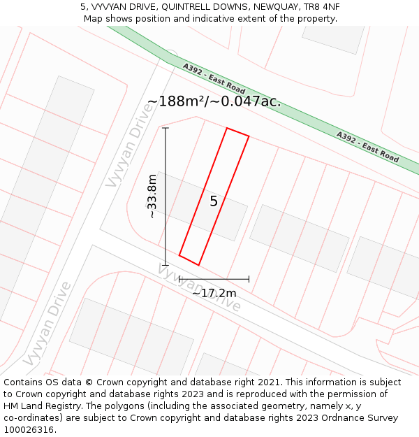 5, VYVYAN DRIVE, QUINTRELL DOWNS, NEWQUAY, TR8 4NF: Plot and title map