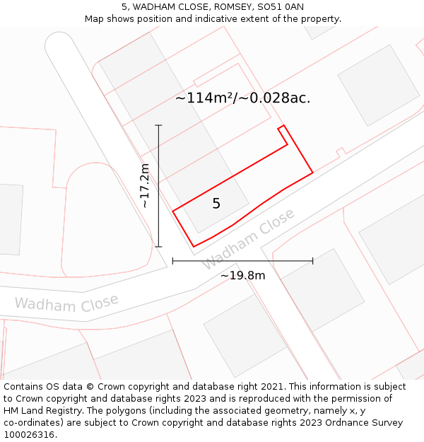 5, WADHAM CLOSE, ROMSEY, SO51 0AN: Plot and title map