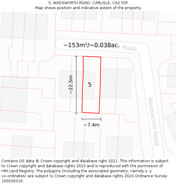 5, WADSWORTH ROAD, CARLISLE, CA2 5SF: Plot and title map