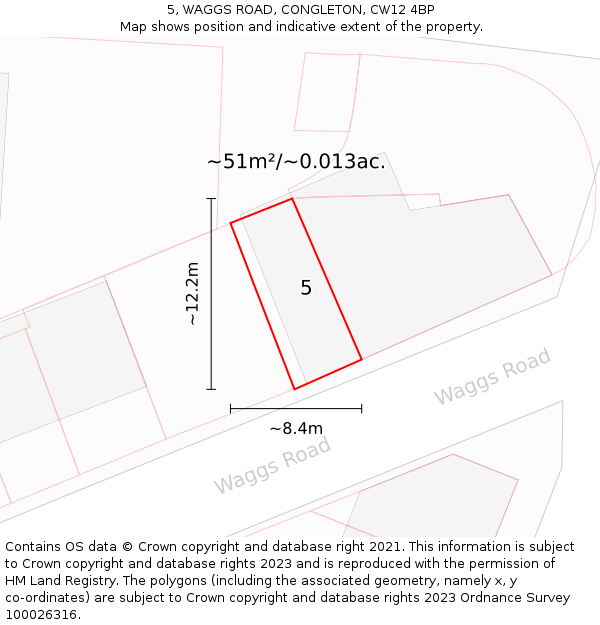 5, WAGGS ROAD, CONGLETON, CW12 4BP: Plot and title map